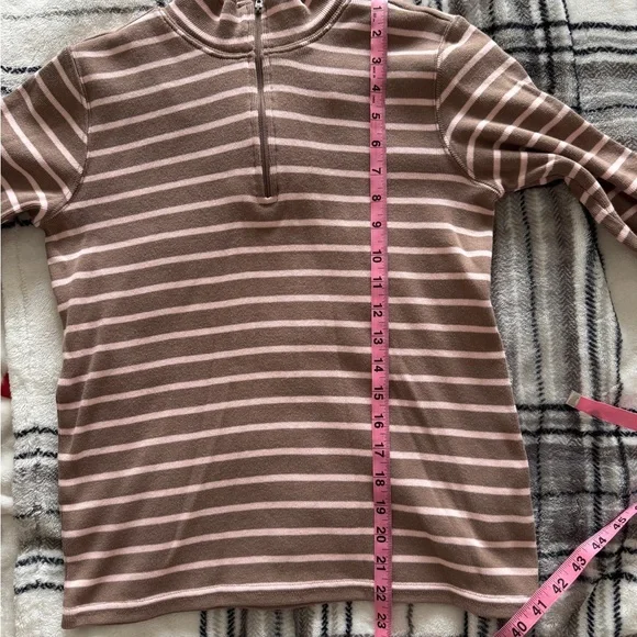 L.L. Bean 100% Cotton Striped Quarter-Zip Pullover Sweatshirt Brown Pink Small - Picture 4 of 9